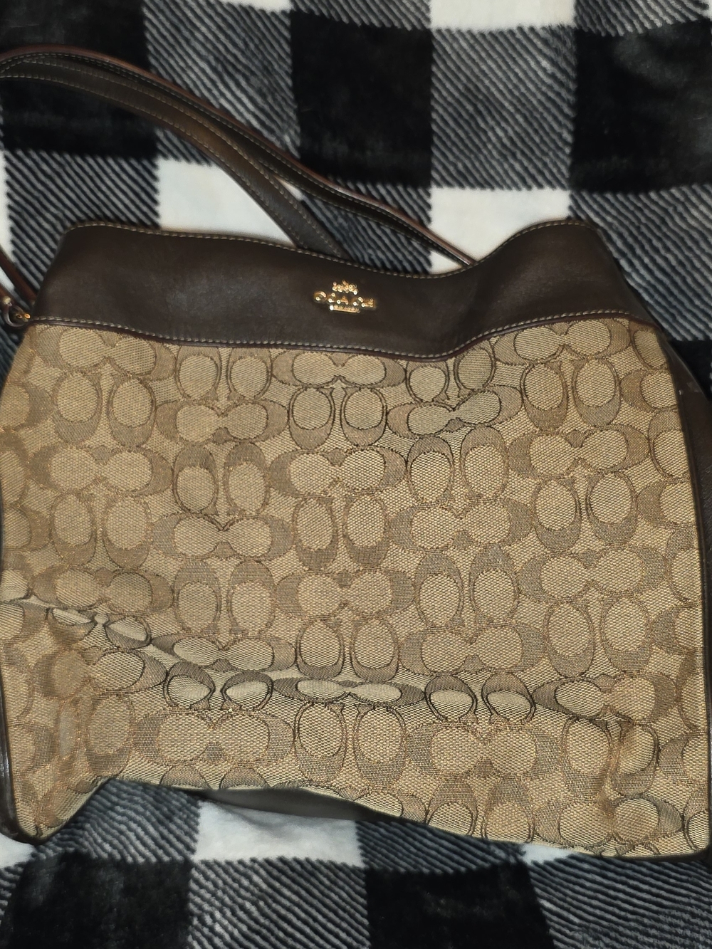 Coach Brown Signature Canvas Tote with Dark Brown Leather Trim
